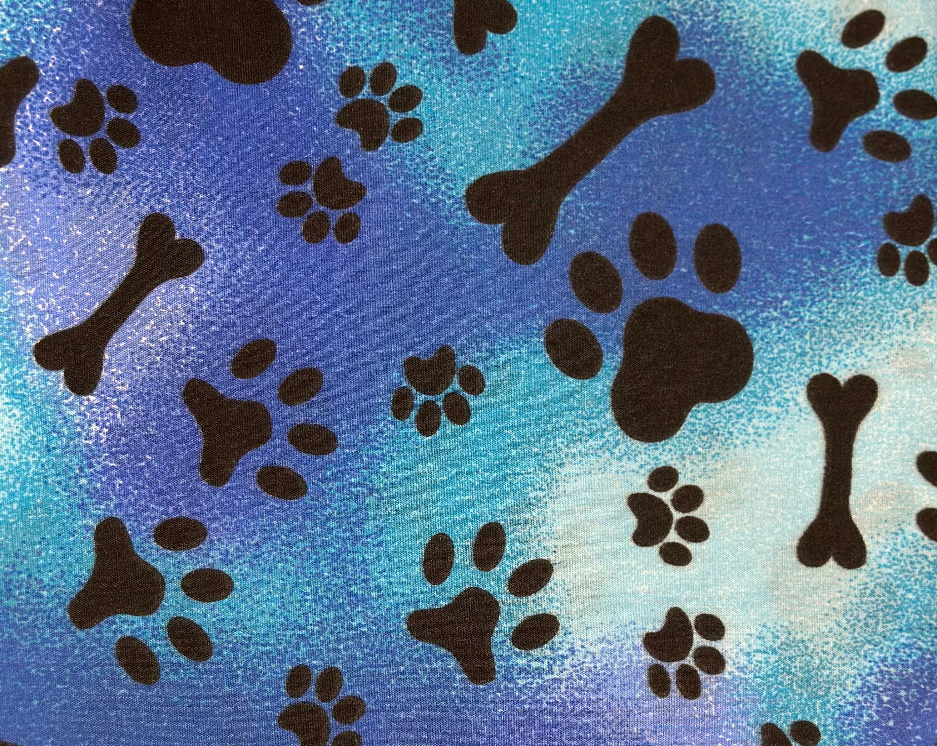 Blue Bone Print Dog Bandana - Handmade Cotton Tie-On Scarf