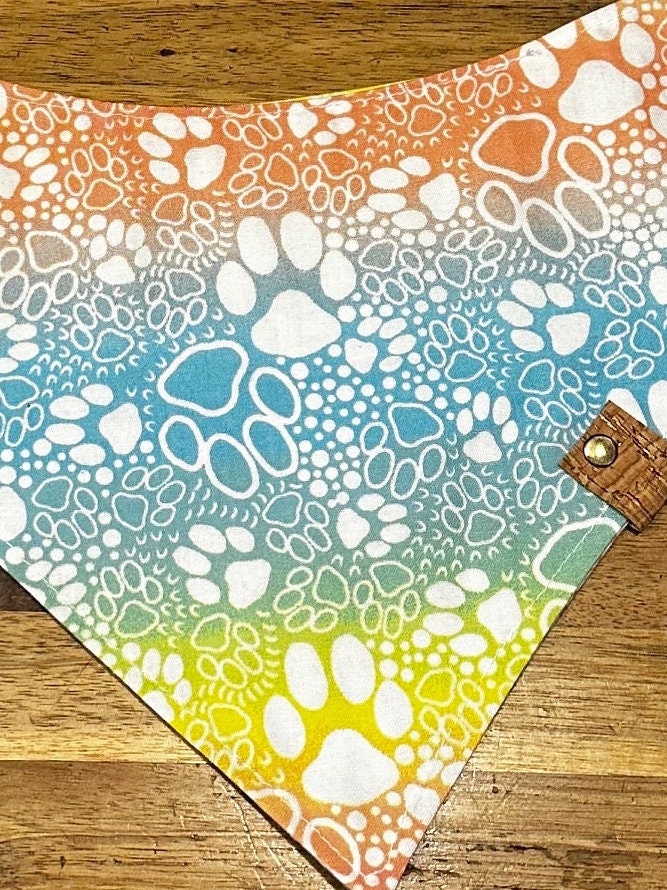 Tie Dye Paw Print Dog Bandana – Colorful Pet Scarf – Custom Tie-On Dog Accessory