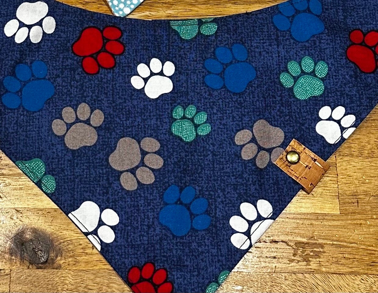 Colorful Paw Print Dog Bandana: Handmade Cotton Tie-On Scarf
