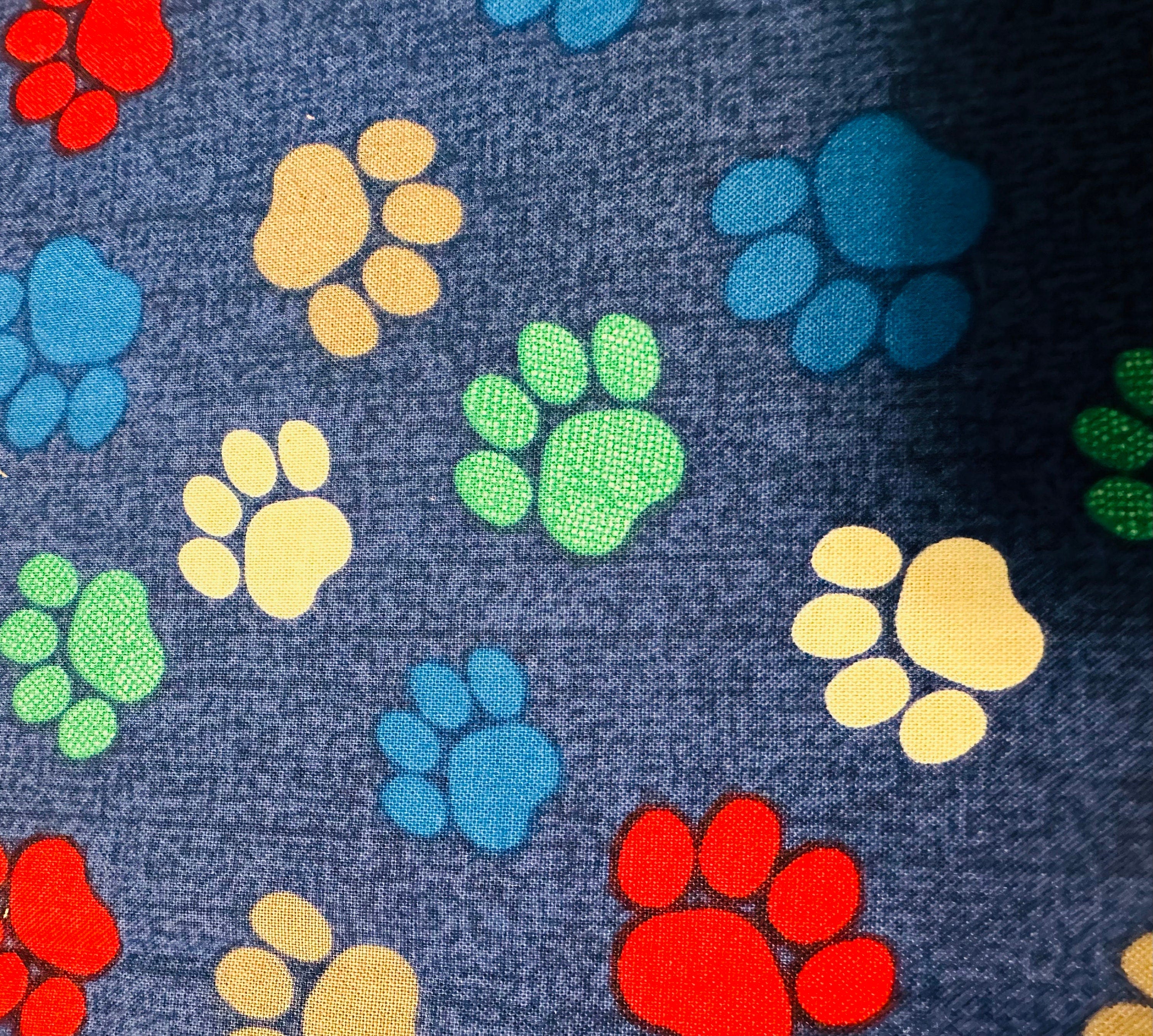 Colorful Paw Print Dog Bandana: Handmade Cotton Tie-On Scarf