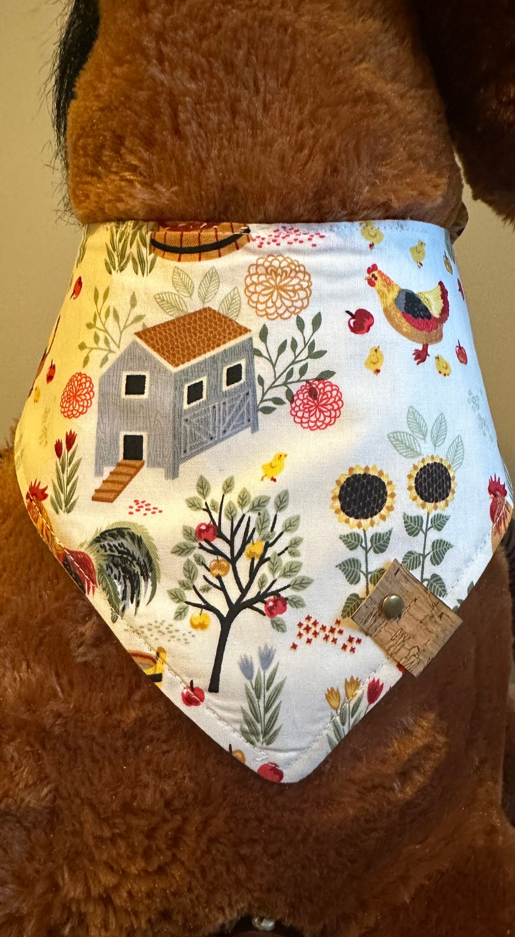Barnyard Chickens Dog Bandana – Farm Animal Tie-On Scarf – Handmade Country Pet Accessory