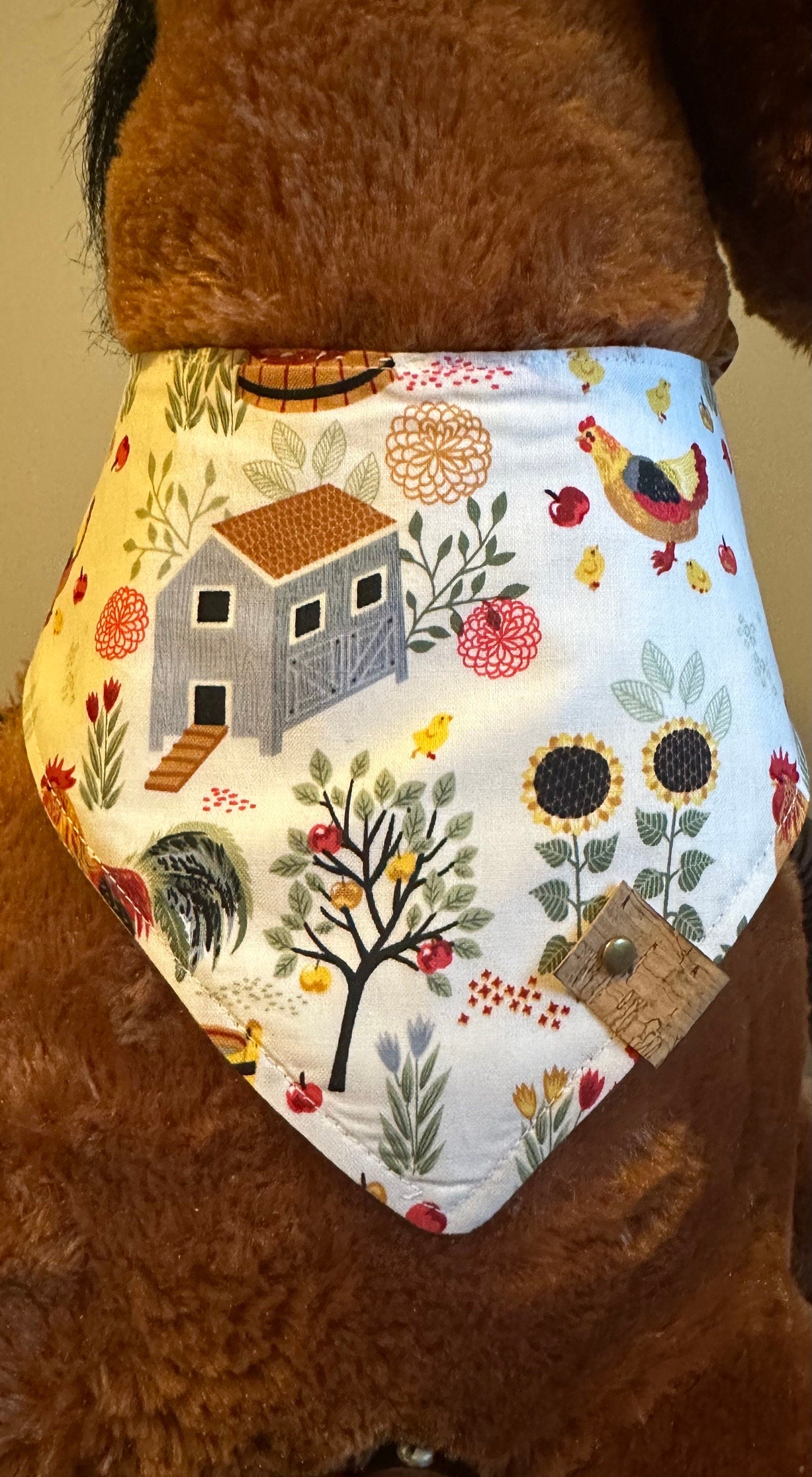 Barnyard Chickens Dog Bandana – Farm Animal Tie-On Scarf – Handmade Country Pet Accessory