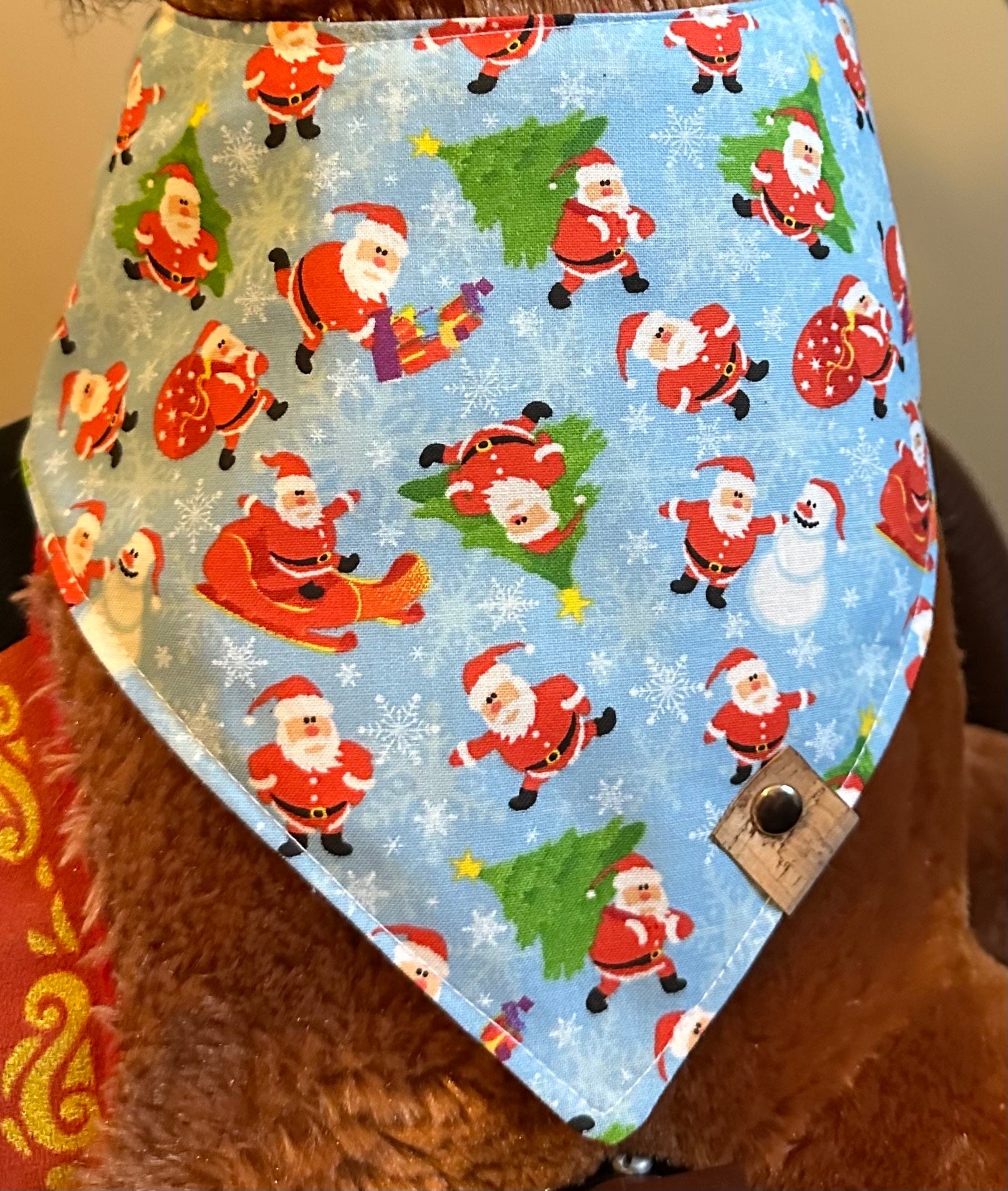 Christmas Dog Bandana: Handmade Santa & Tree Print Holiday Scarf