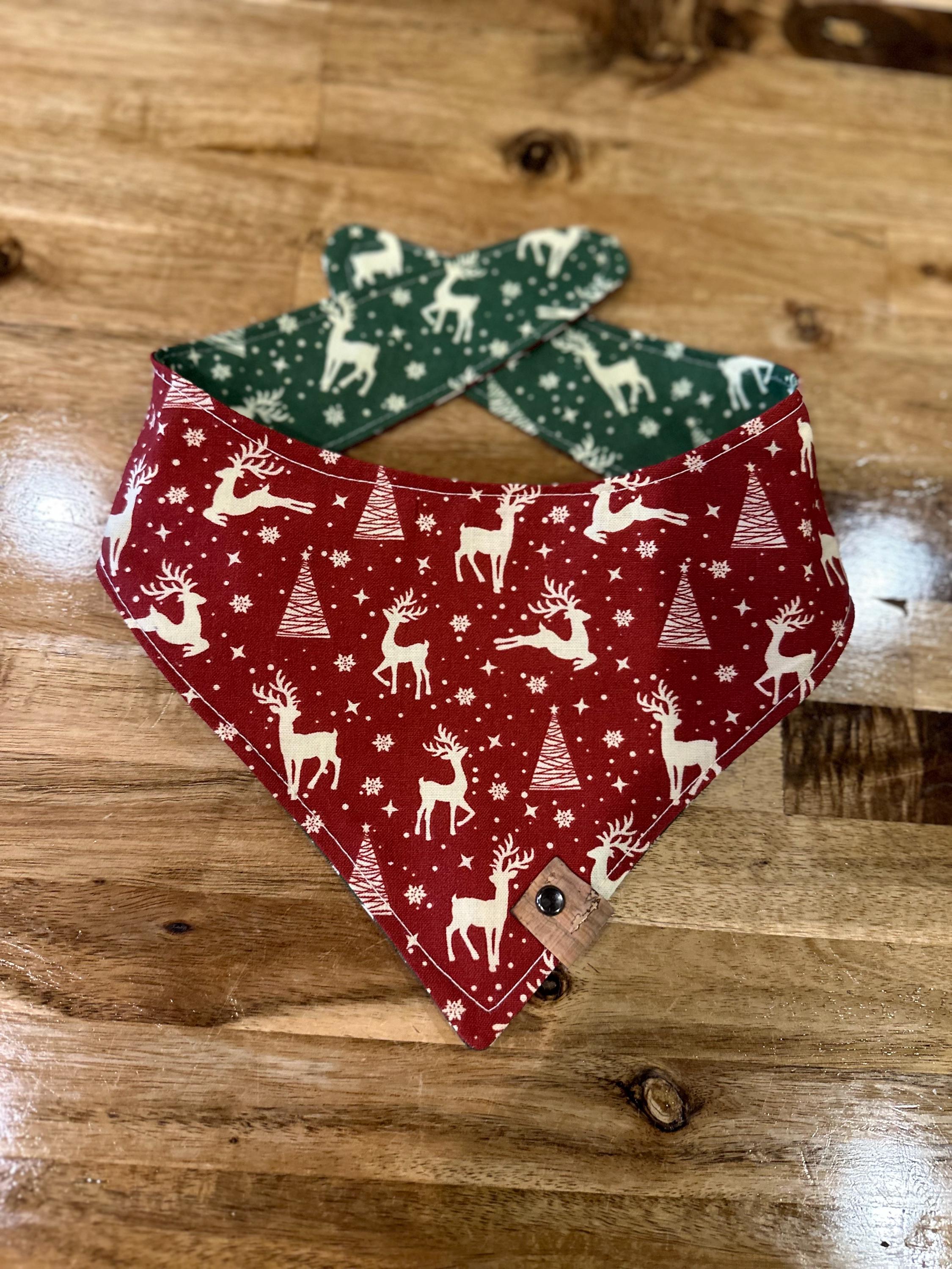 Reindeer Christmas Dog Bandana: Handmade Holiday Tie-On Scarf