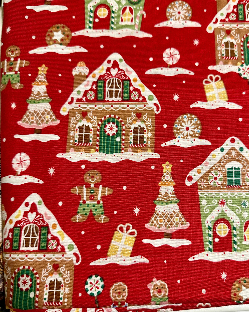 Christmas Dog Bandana – Gingerbread House Print – Handmade Tie-On Scarf for Dogs