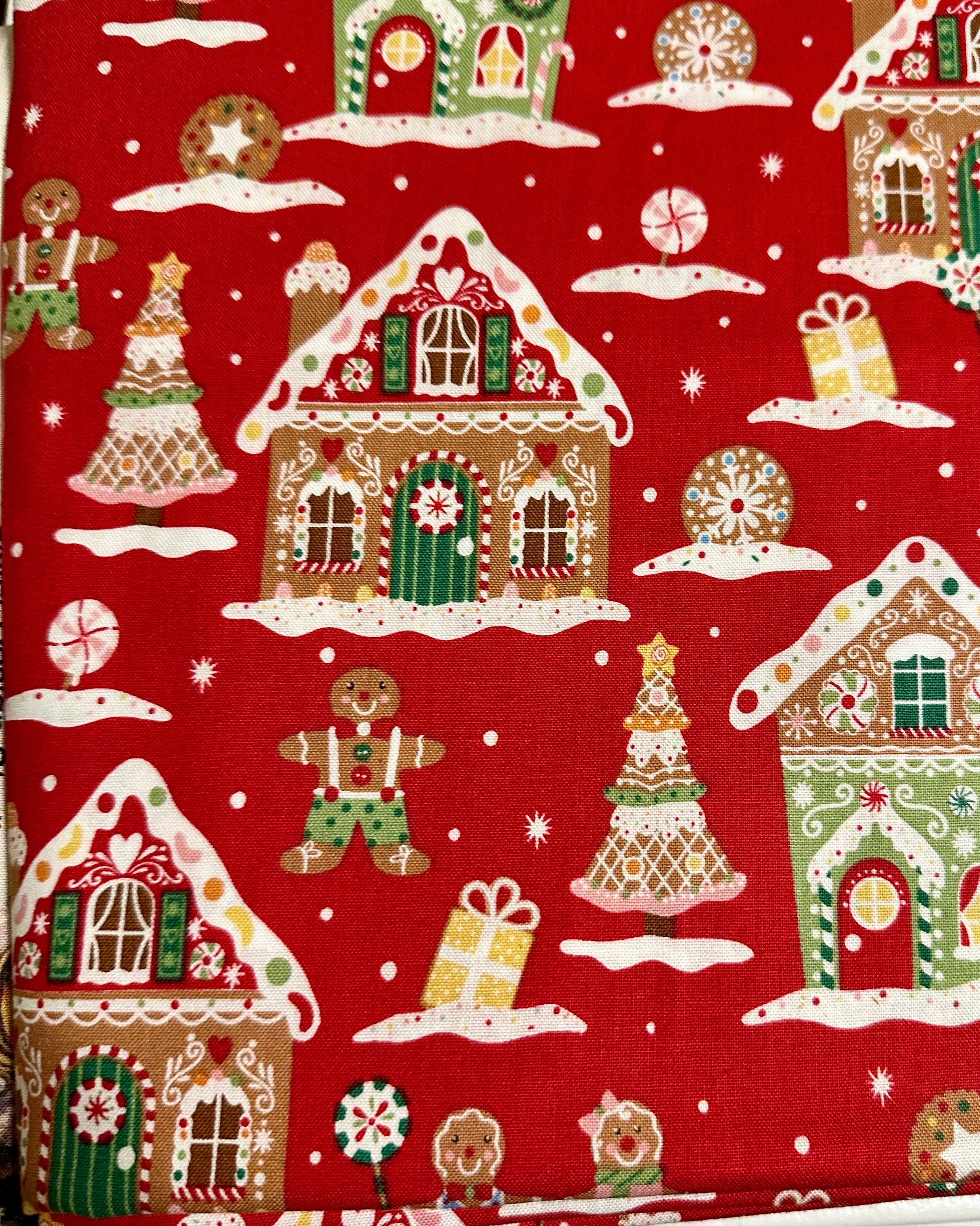 Christmas Dog Bandana – Gingerbread House Print – Handmade Tie-On Scarf for Dogs