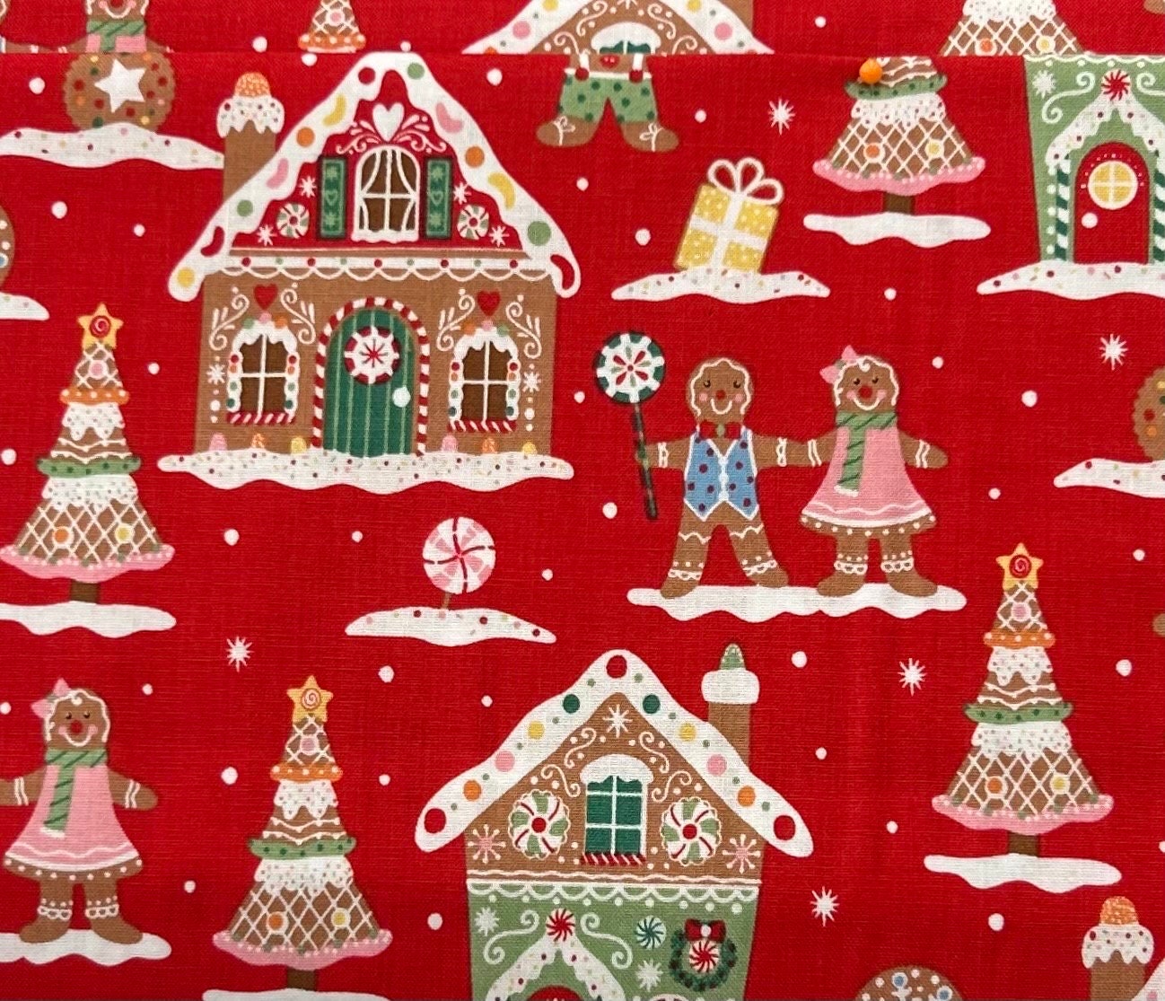 Christmas Dog Bandana – Gingerbread House Print – Handmade Tie-On Scarf for Dogs