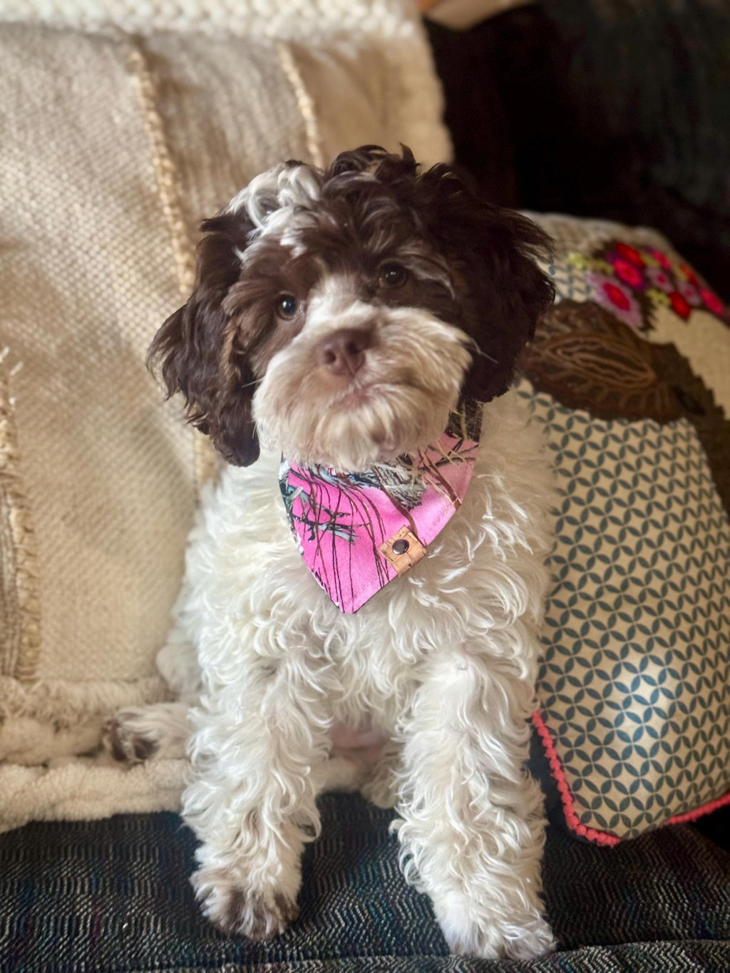 Pink Camo Dog Bandana: Handmade Tie-On Pet Scarf
