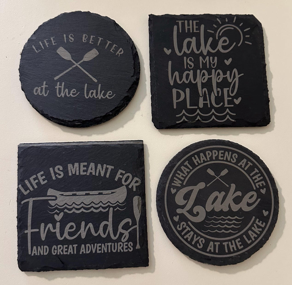 Lake-Themed Slate Coaster Set (Set of 4) – Lake Life Inspired Drink Coasters