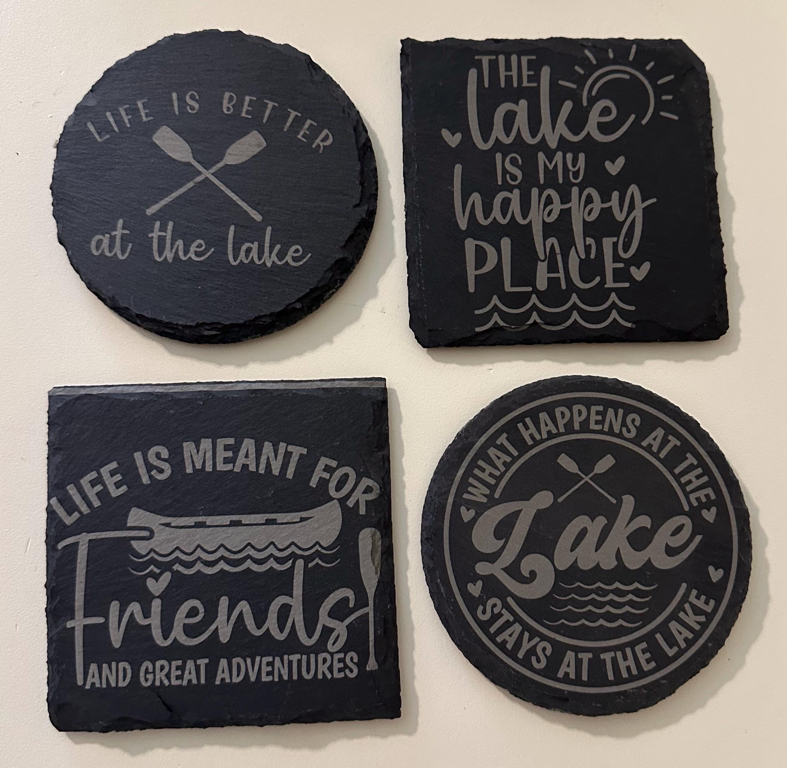 Lake-Themed Slate Coaster Set (Set of 4) – Lake Life Inspired Drink Coasters