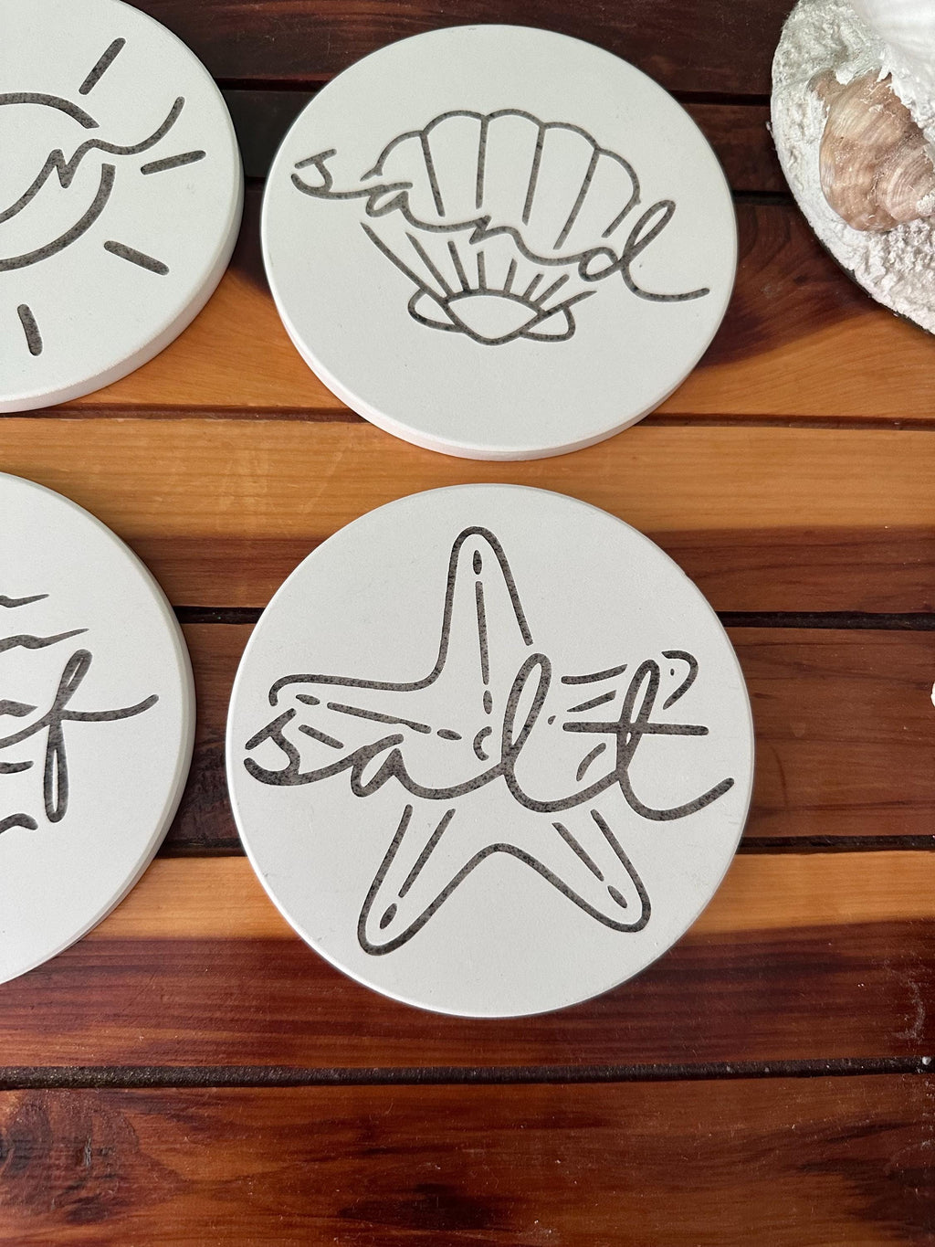 Beach Themed Ceramic Coasters: Coastal Ocean Decor, Set of 4