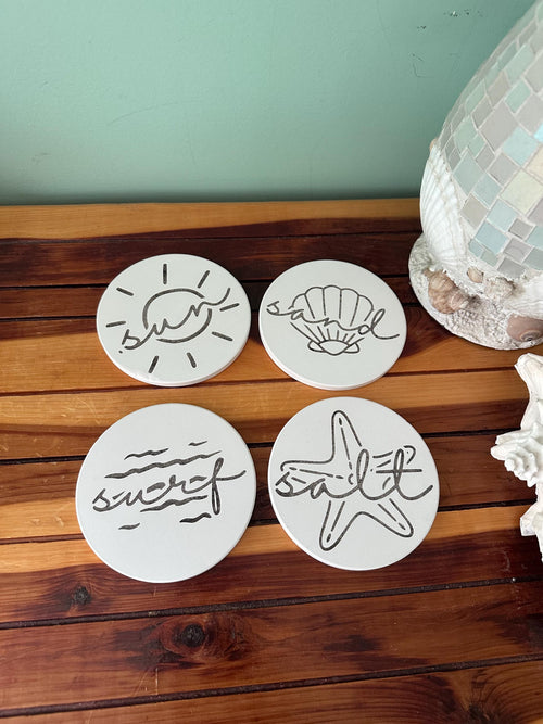 Beach Themed Ceramic Coasters: Coastal Ocean Decor, Set of 4