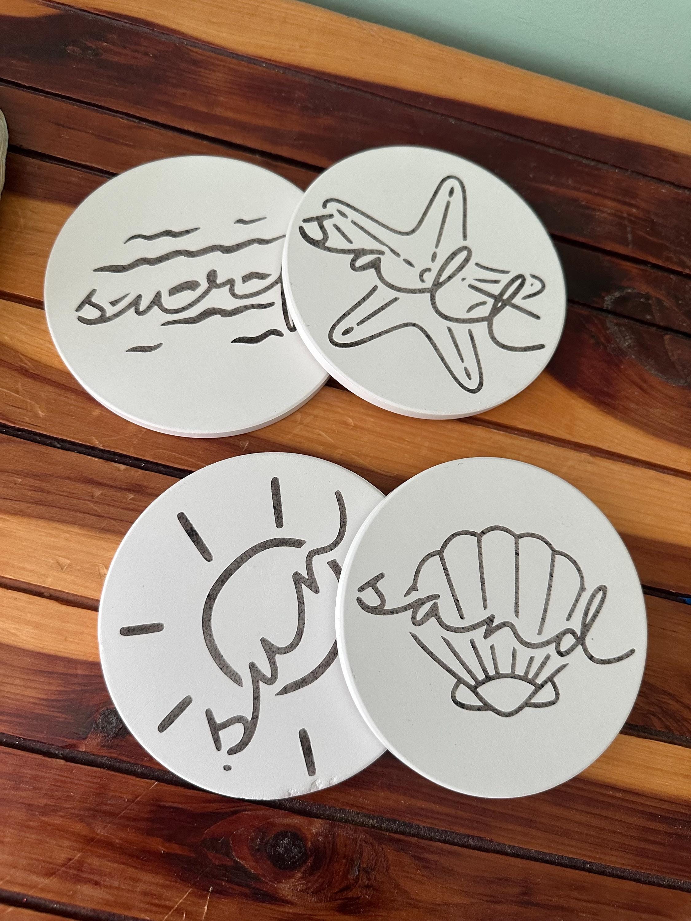 Beach Themed Ceramic Coasters: Coastal Ocean Decor, Set of 4