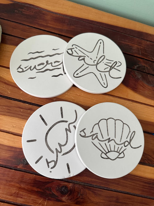 Beach Themed Ceramic Coasters: Coastal Ocean Decor, Set of 4