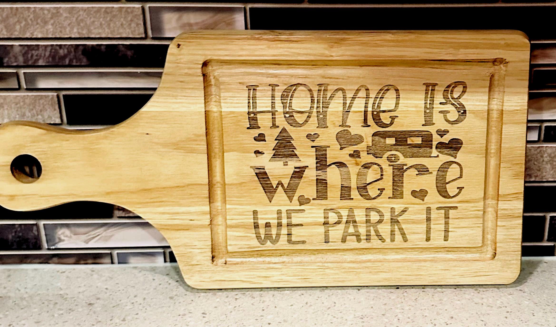 Personalized RV Camping Cutting Board: Engraved Beechwood Camper Gift