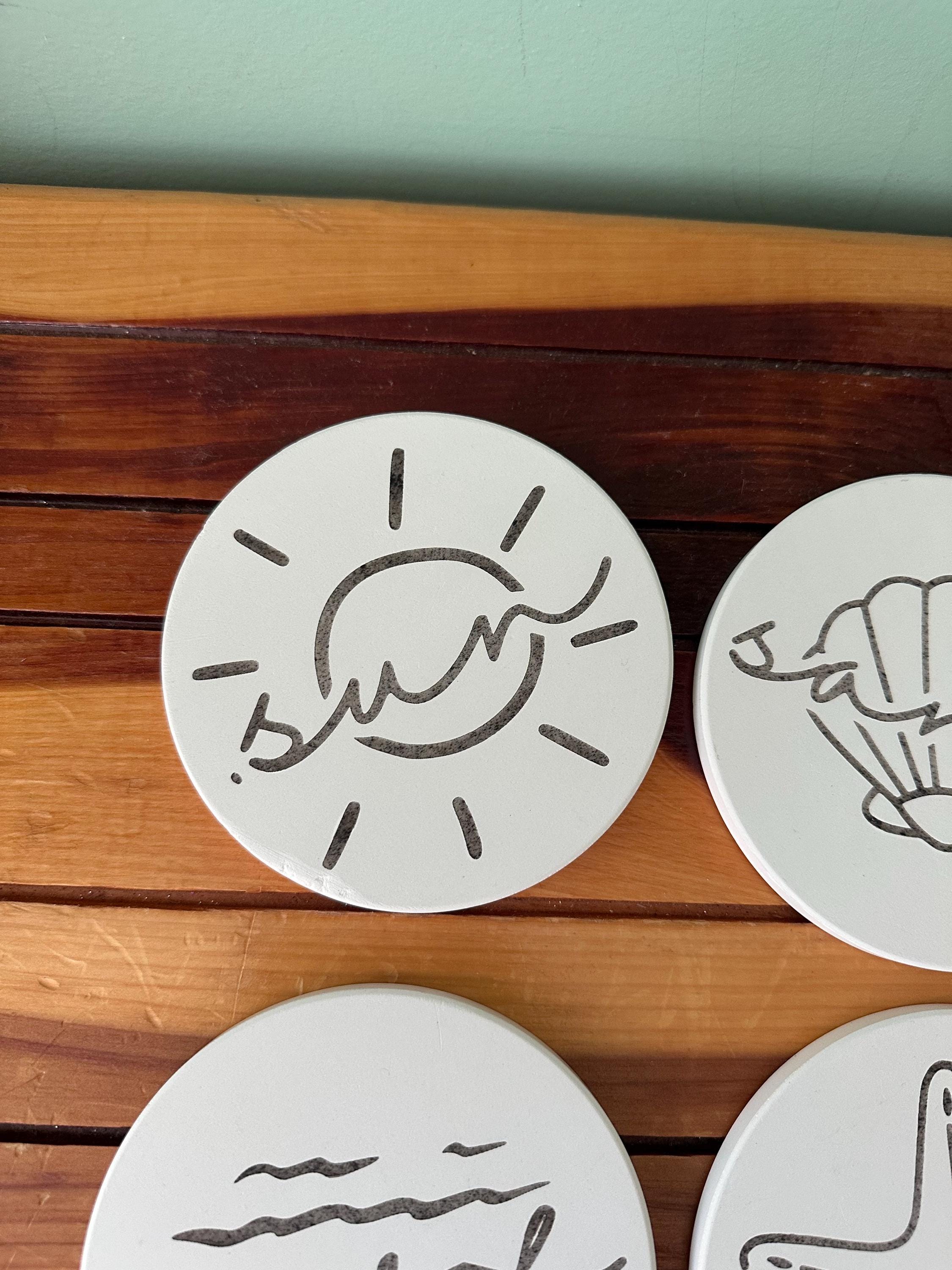 Beach Themed Ceramic Coasters: Coastal Ocean Decor, Set of 4