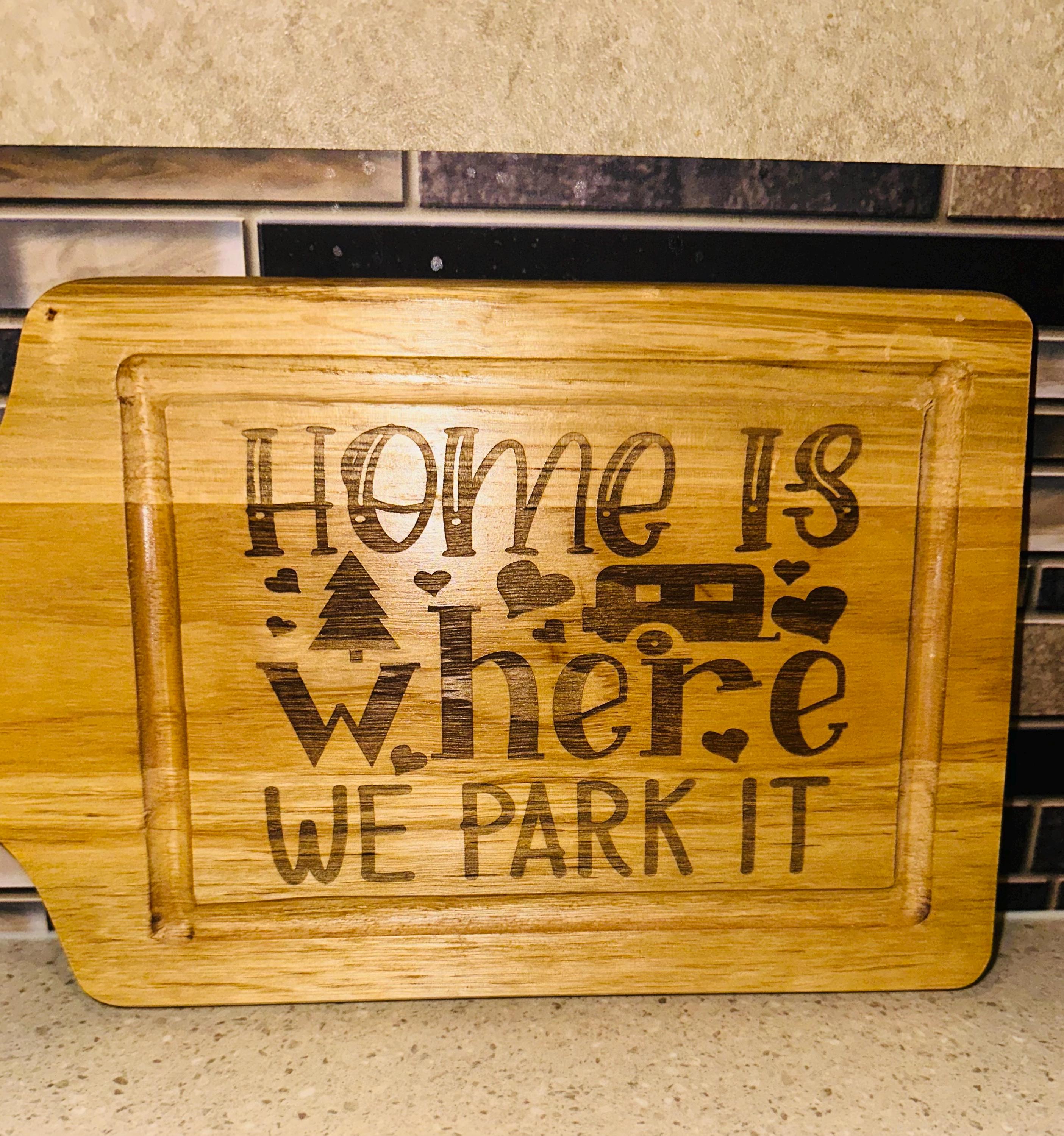 Personalized RV Camping Cutting Board: Engraved Beechwood Camper Gift