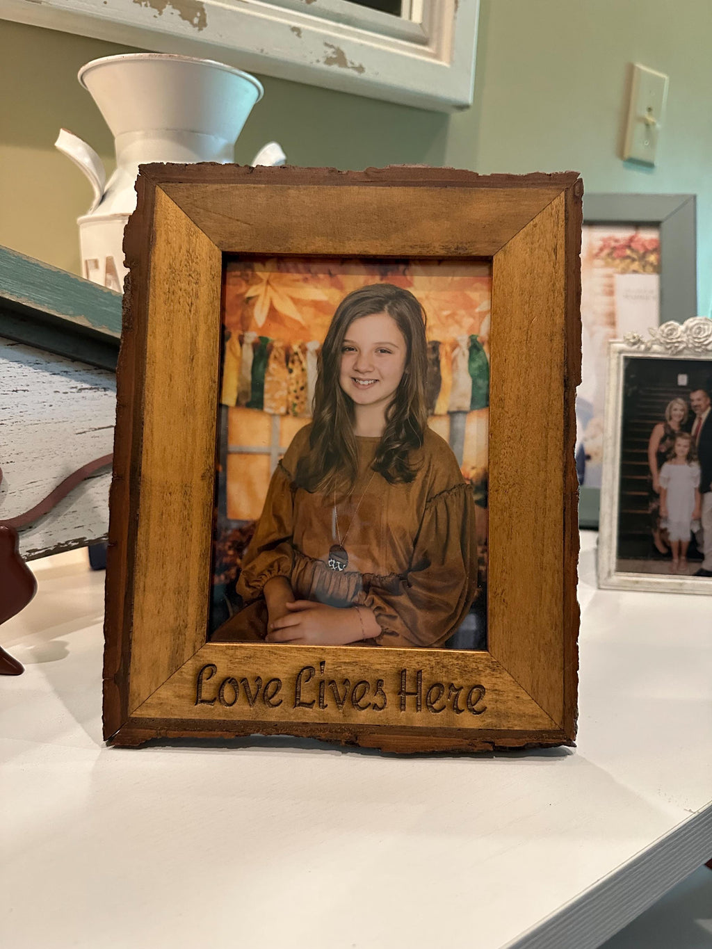 Laser Engraved Rustic Wood Picture Frame 5x7 - "Love Lives Here"
