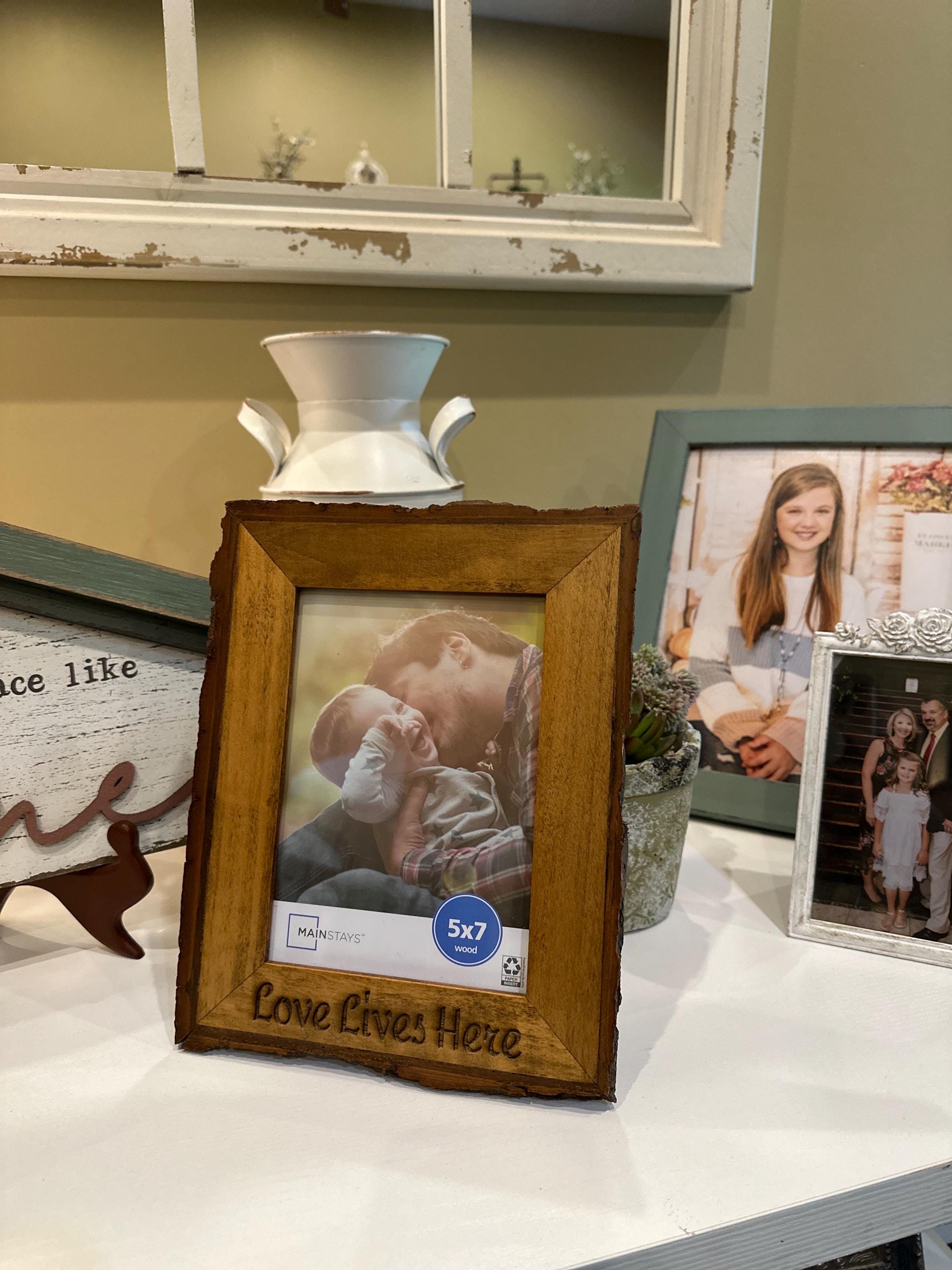 Laser Engraved Rustic Wood Picture Frame 5x7 - "Love Lives Here"