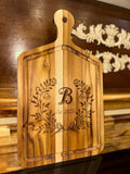 Personalized Teak Wood Cutting Board: Engraved Initial & Date