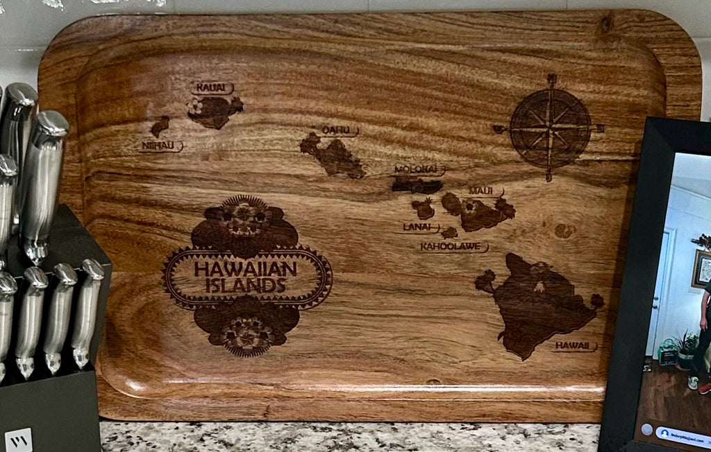 Personalized Hawaiian Islands Cutting Board: Tropical Wood Serving Tray