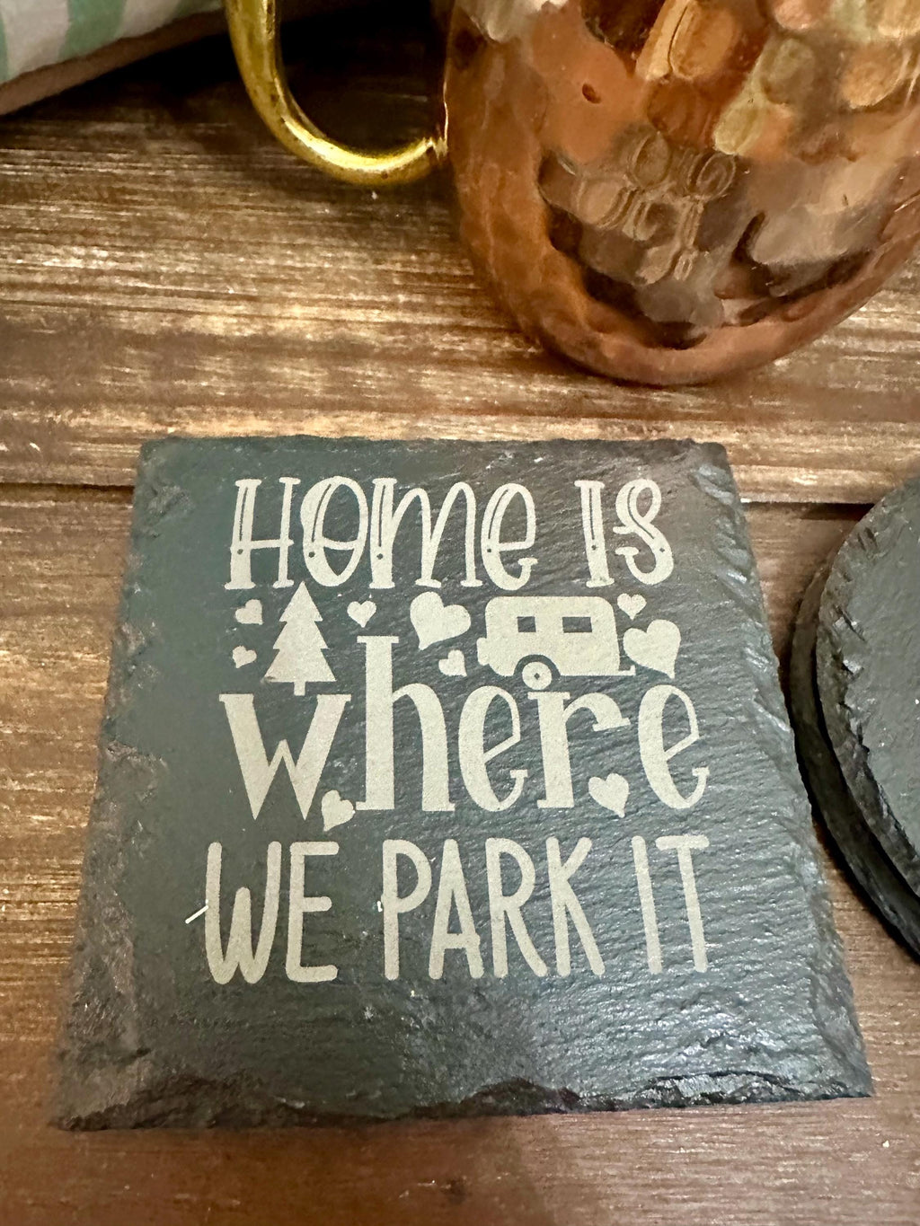 Camping Slate Coasters Set | Rustic Outdoor Drink Coasters | Adventure Cabin Decor | RV Gift