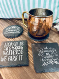 Camping Slate Coasters Set | Rustic Outdoor Drink Coasters | Adventure Cabin Decor | RV Gift