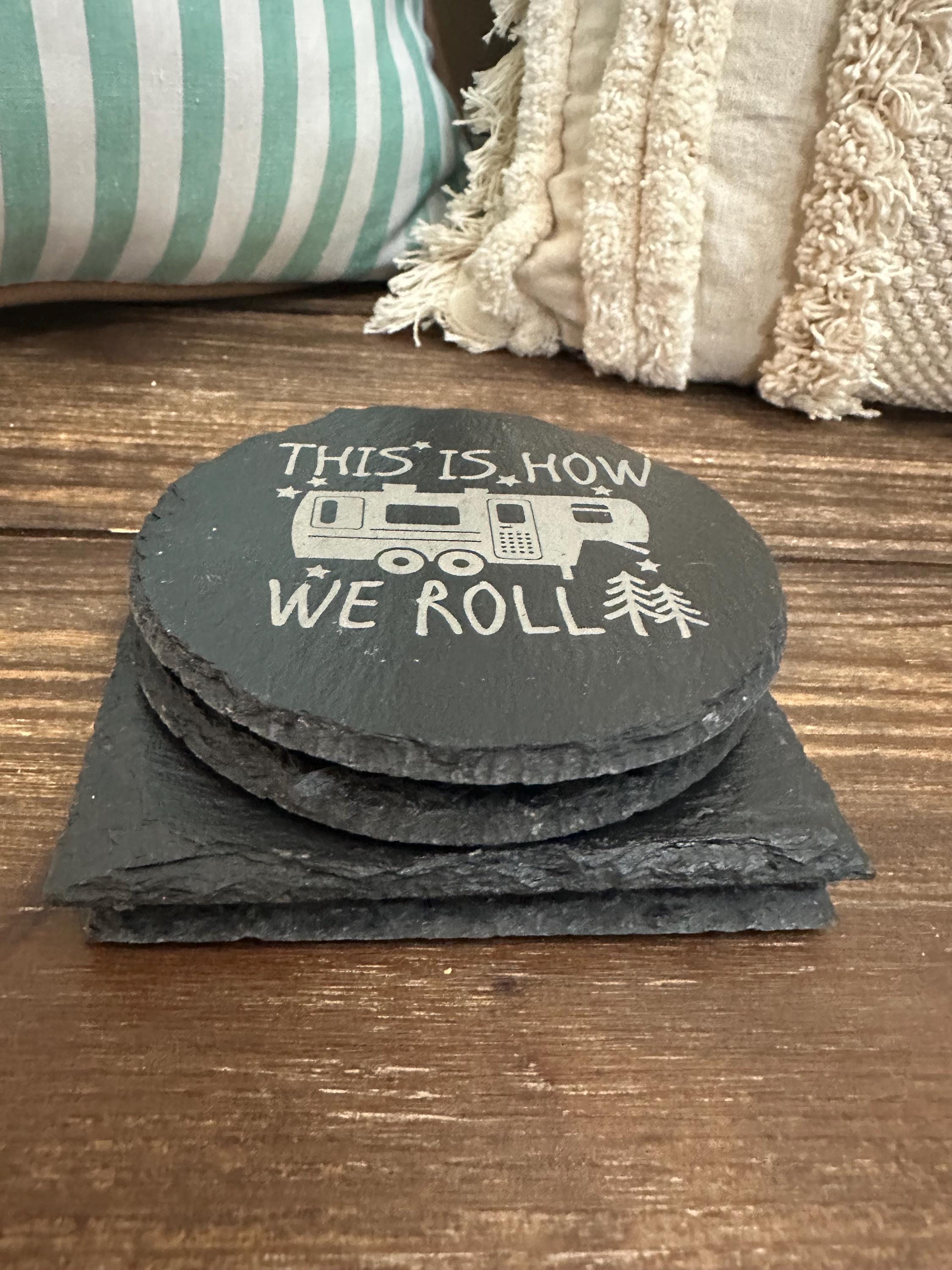Camping Slate Coasters Set | Rustic Outdoor Drink Coasters | Adventure Cabin Decor | RV Gift