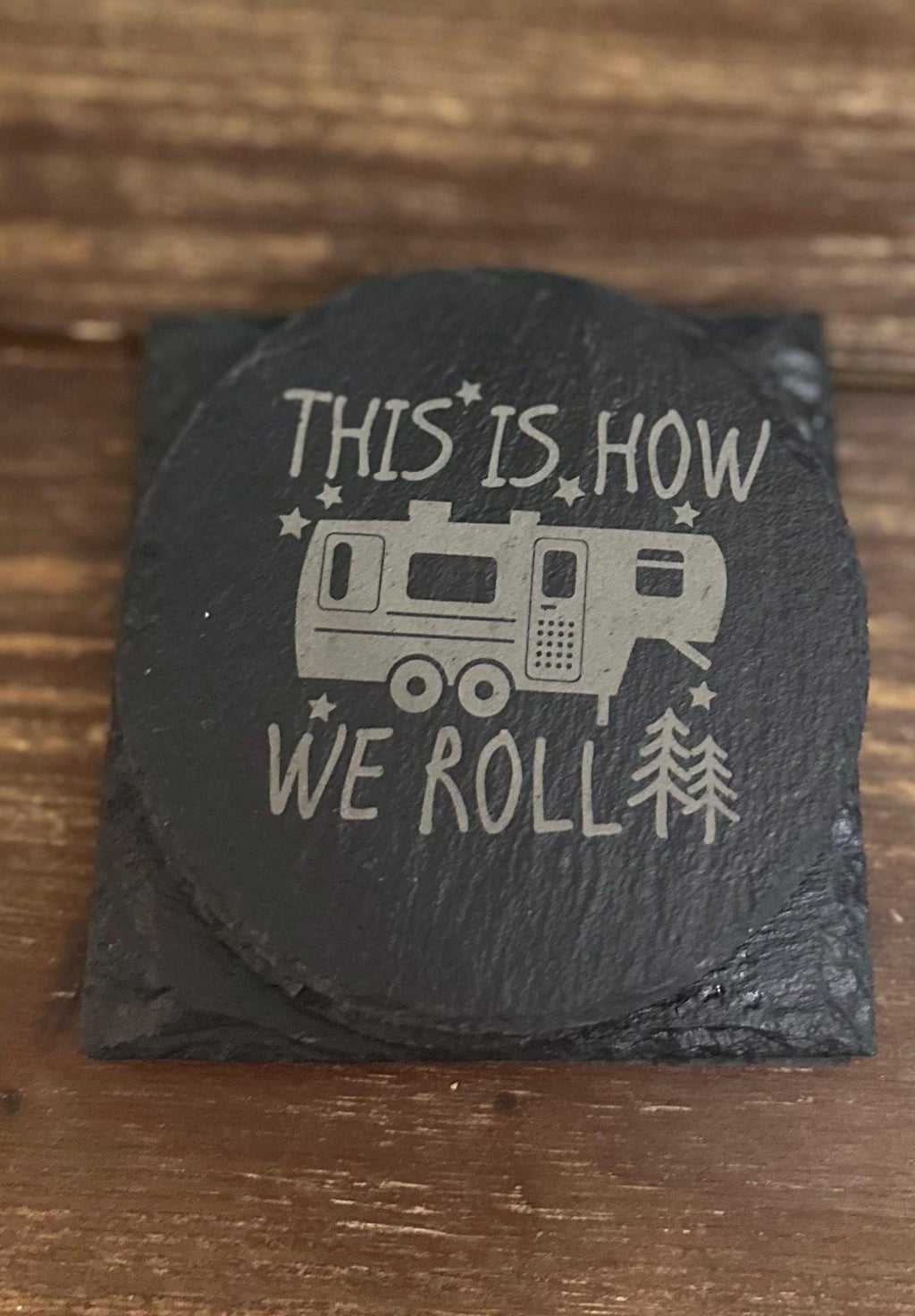 Camping Slate Coasters Set | Rustic Outdoor Drink Coasters | Adventure Cabin Decor | RV Gift
