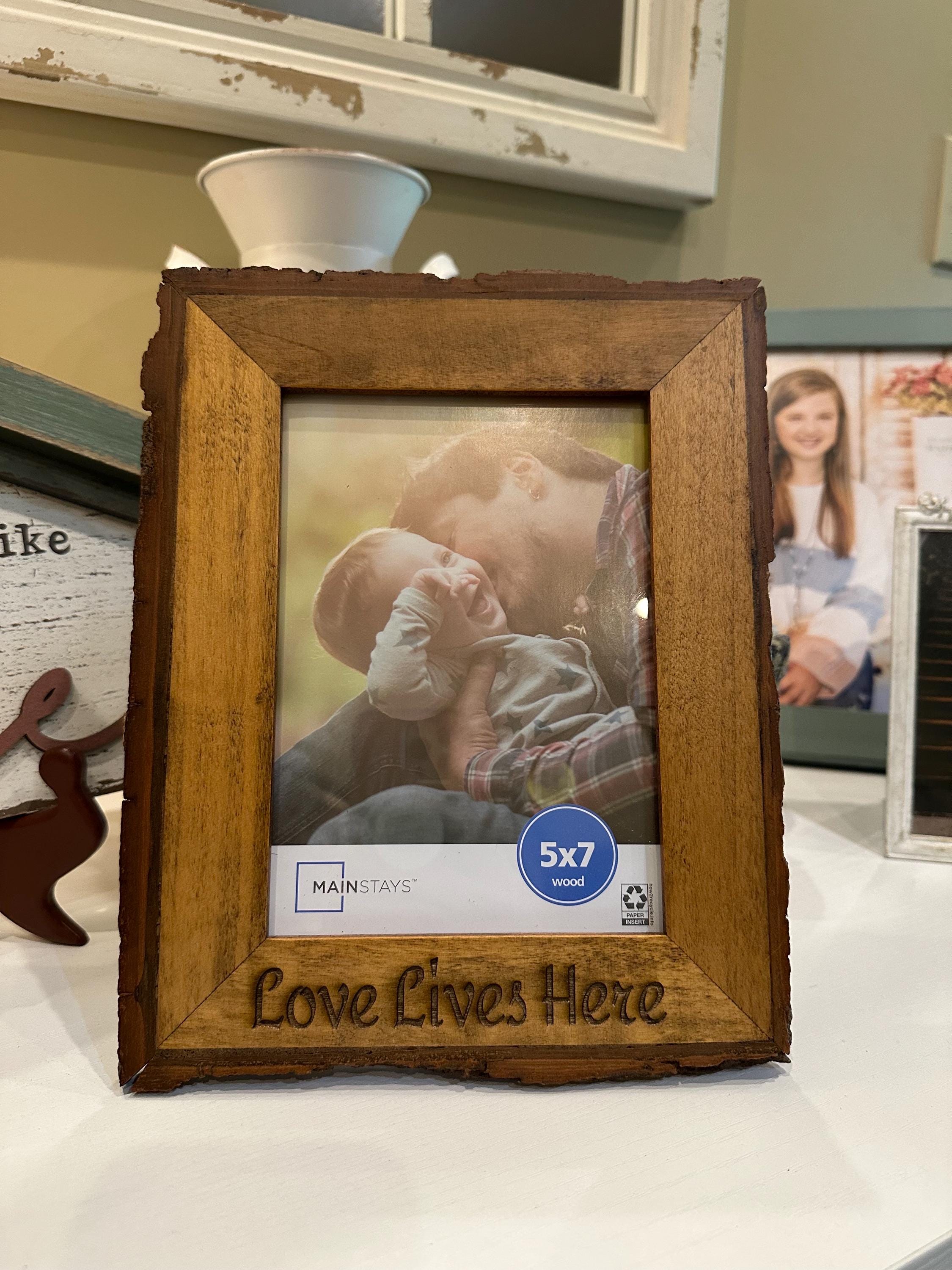 Laser Engraved Rustic Wood Picture Frame 5x7 - "Love Lives Here"