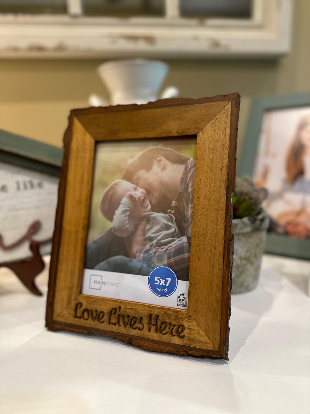 Laser Engraved Rustic Wood Picture Frame 5x7 - "Love Lives Here"