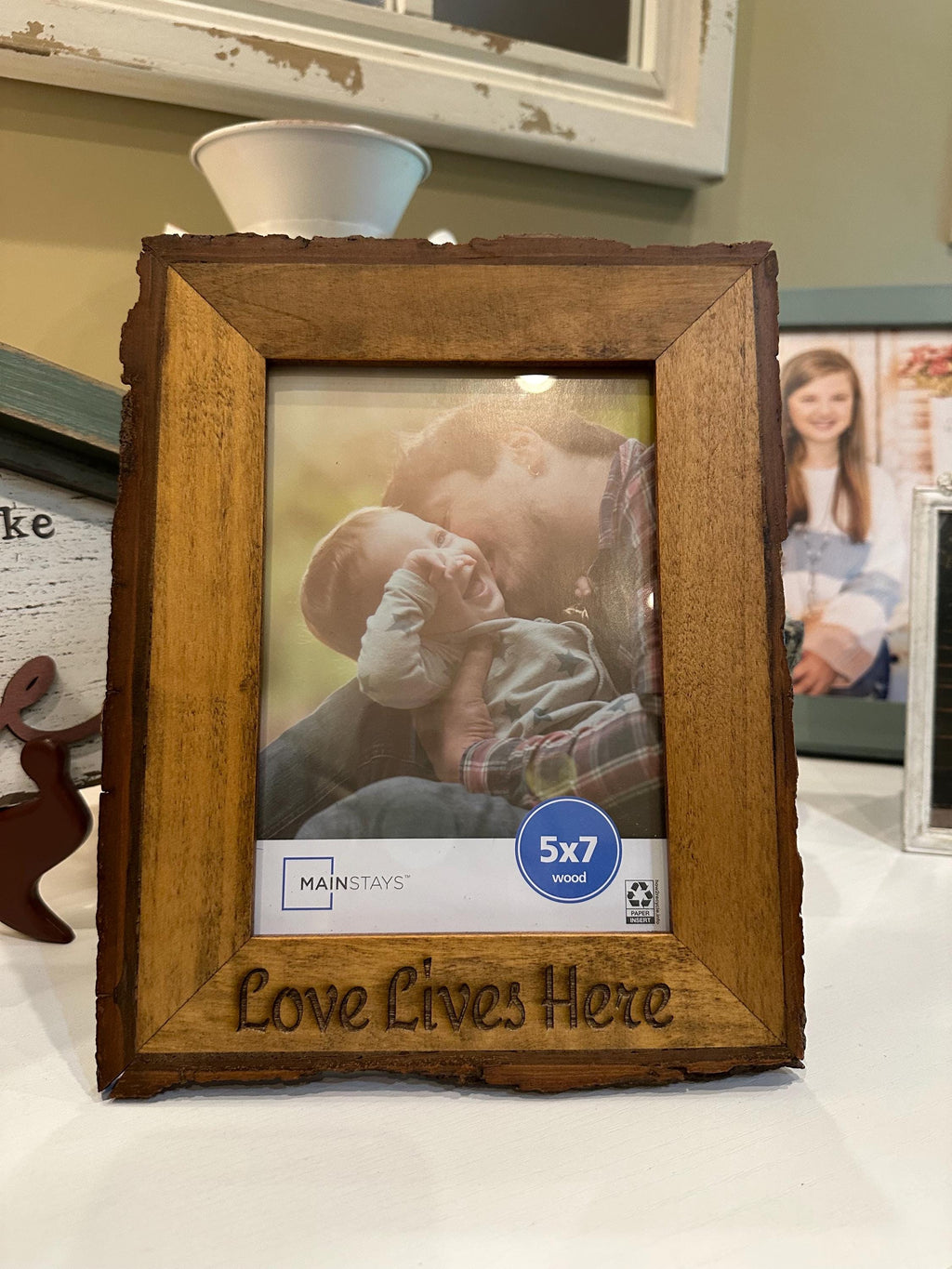 Laser Engraved Rustic Wood Picture Frame 5x7 - "Love Lives Here"