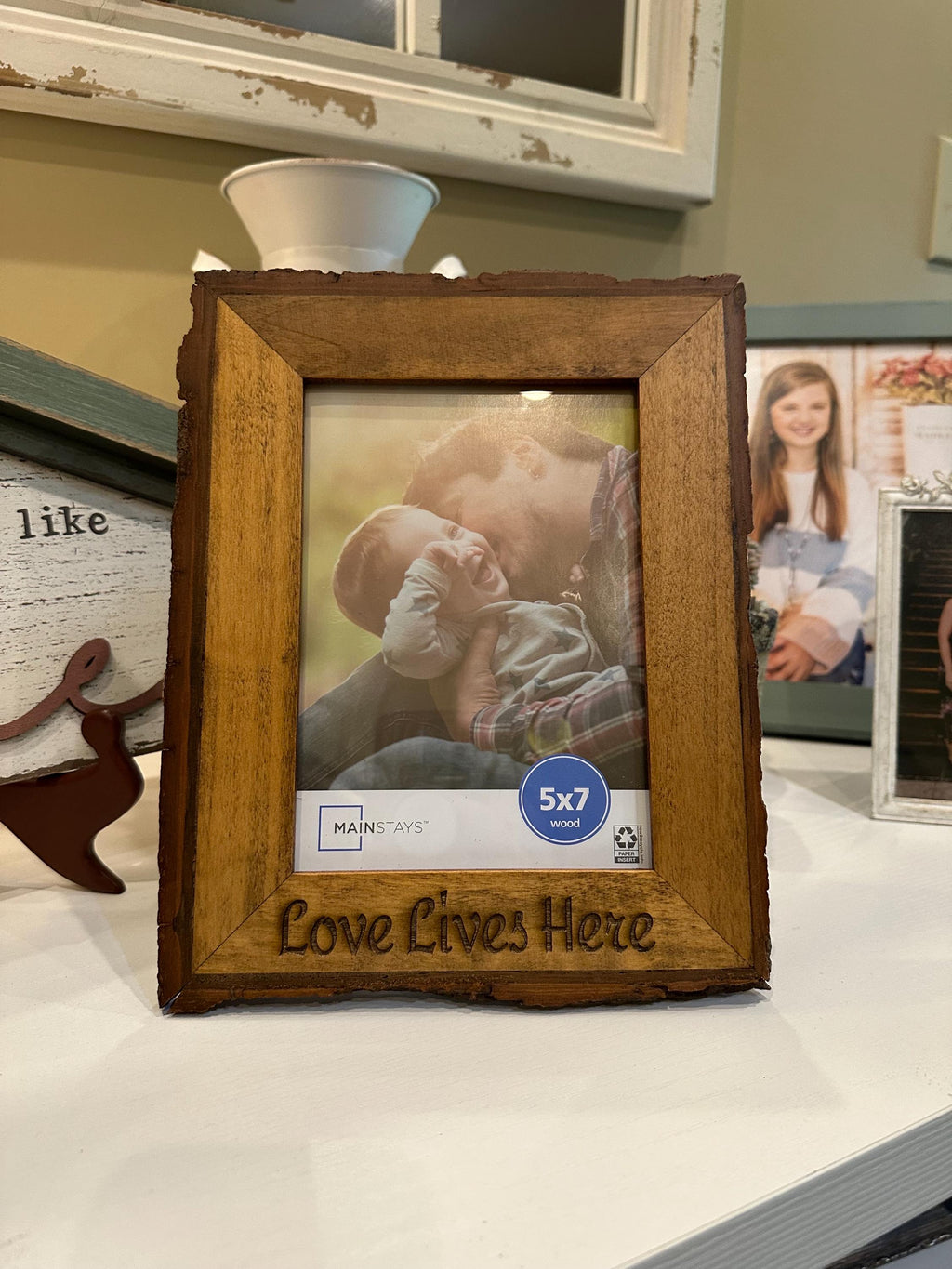 Laser Engraved Rustic Wood Picture Frame 5x7 - "Love Lives Here"
